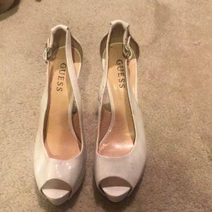 White platform peep toe heel